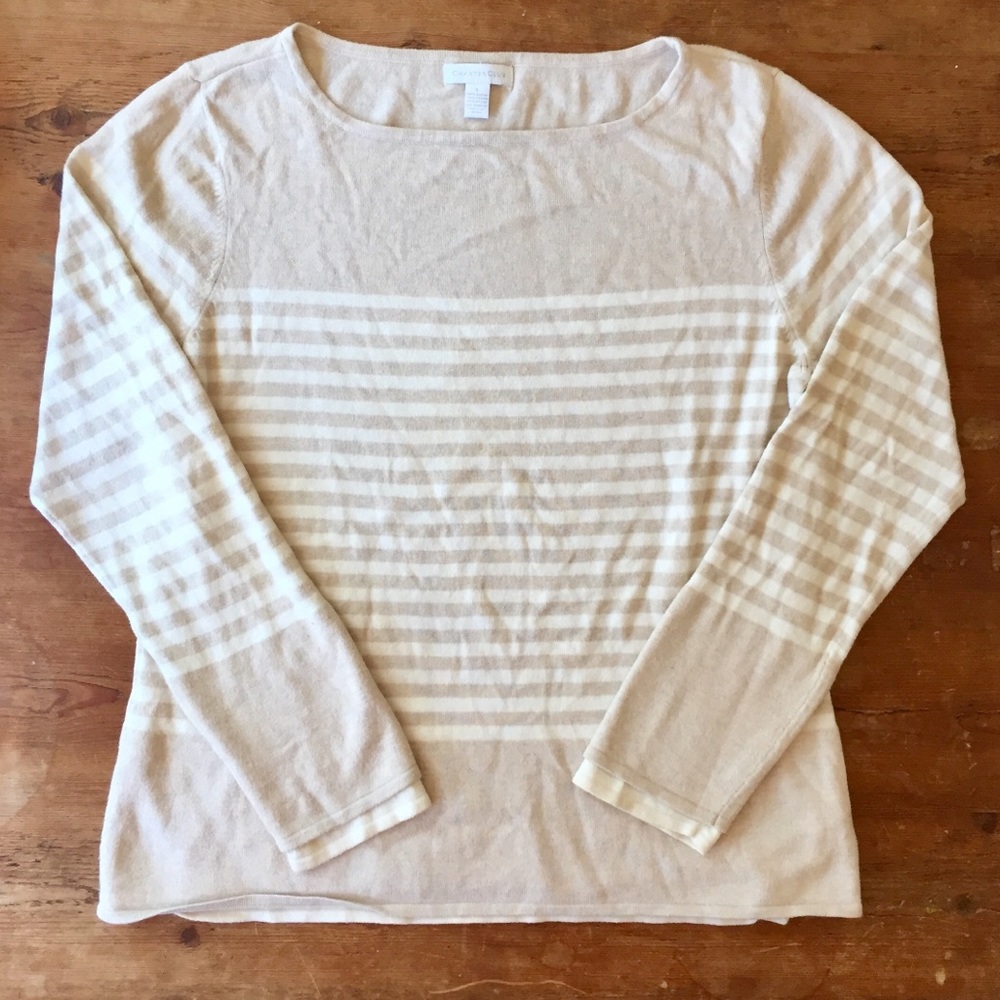 Charter Club Beige Striped Boat Neck Sweater Large